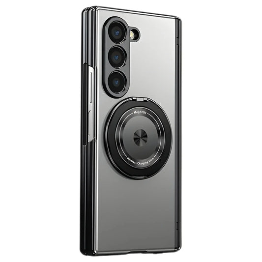 Axon M2 MagSafe magnetic case for Samsung Galaxy Z Fold with frosted semi-transparent back 360° ring kickstand and full hinge coverage