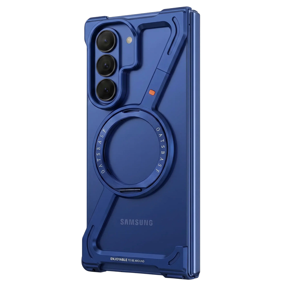Halo M1 metal bumper Samsung Galaxy Z Fold 7 case — integrated finger grip and 360° kickstand