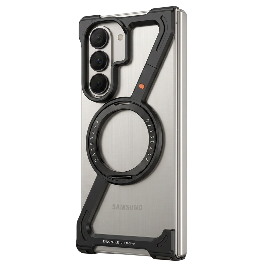 Halo M1 metal bumper case — Samsung Galaxy Z Fold 7 with 360° rotating magnetic ring kickstand