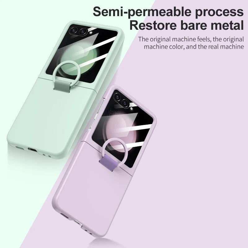 Luxury Matte Skin Feel Ring Phone Case For Samsung Galaxy  Z Flip Series