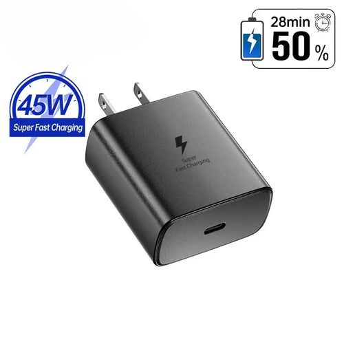 Samsung 45W Super Fast USB-C wall charger black single USB Type-C port compact safety protections