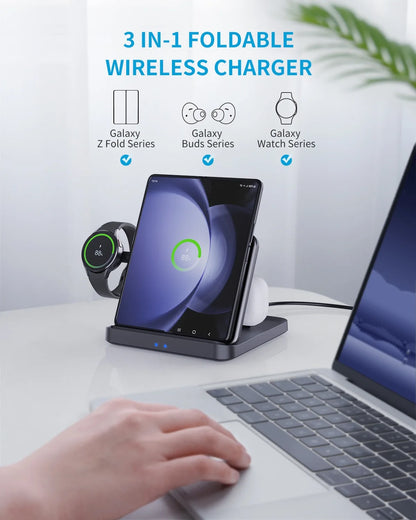 Foldable Wireless Charger 3 in 1 for Samsung Z Fold/Flip Series